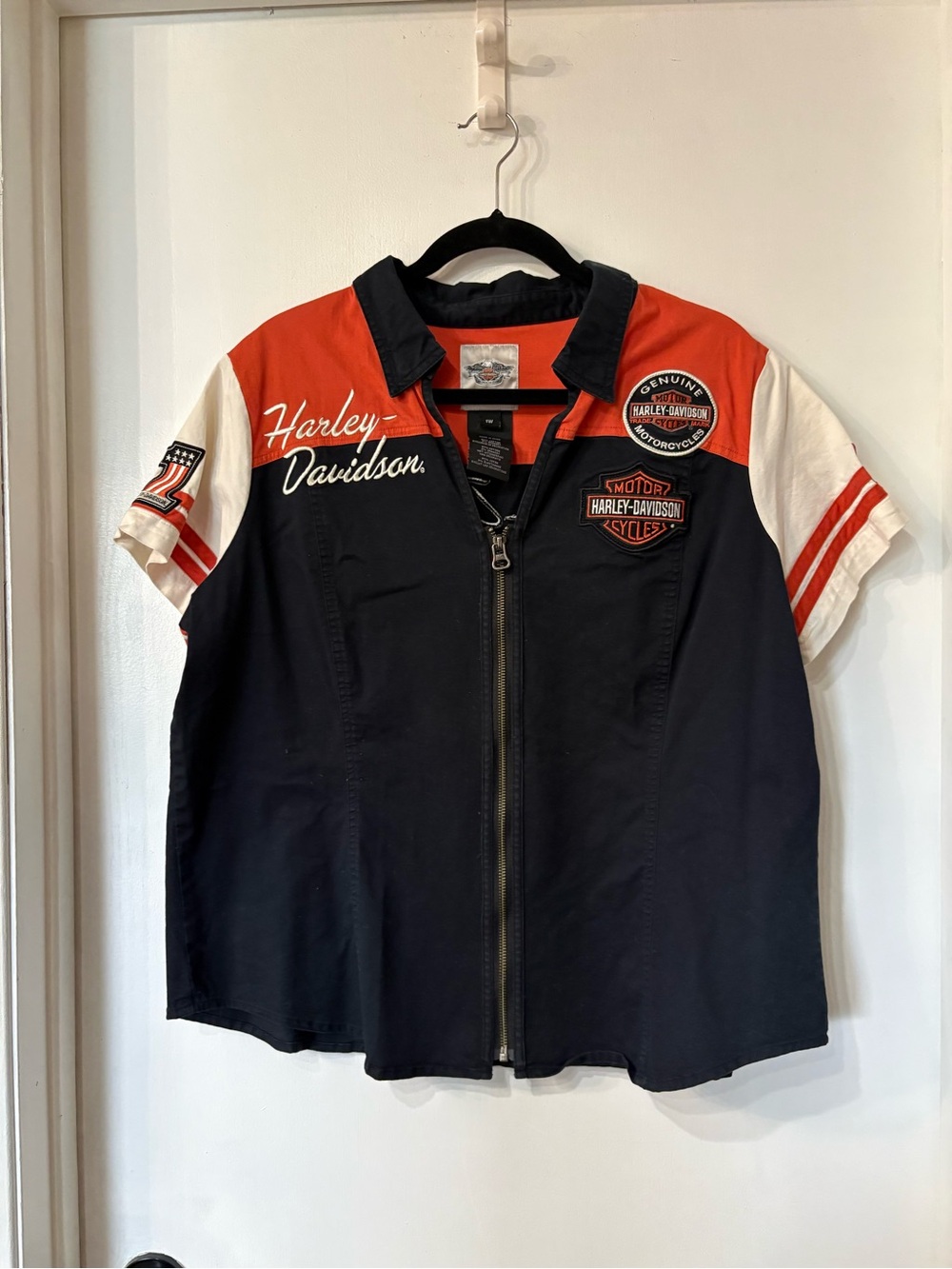 Harley-Davidson Navy, Black & Orange Zip-Front Logo Shirt